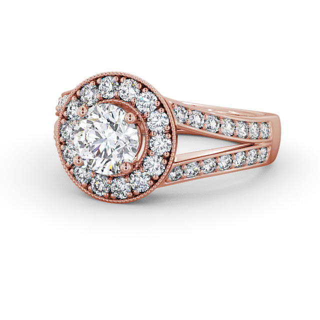 Halo Round Diamond Engagement Ring 18K Rose Gold - Edlington ENRD47_RG_FLAT