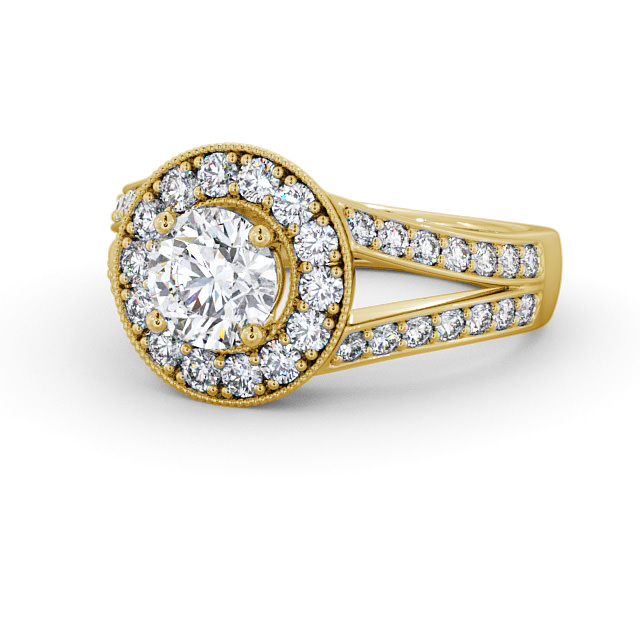 Halo Round Diamond Engagement Ring 9K Yellow Gold - Edlington ENRD47_YG_FLAT