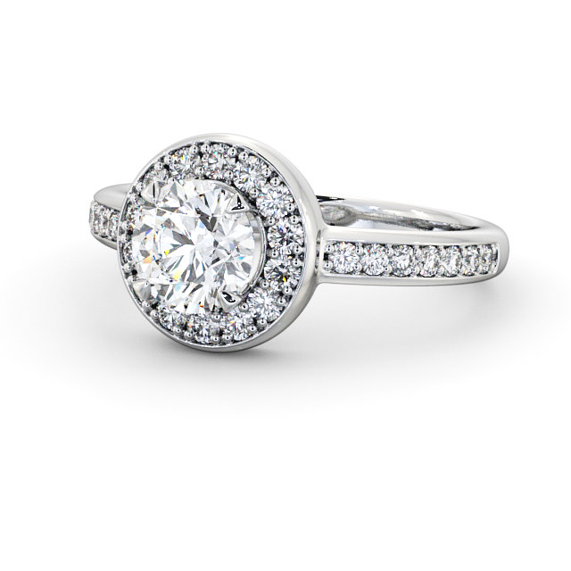 Halo Round Diamond Engagement Ring Platinum - Melford ENRD48_WG_FLAT