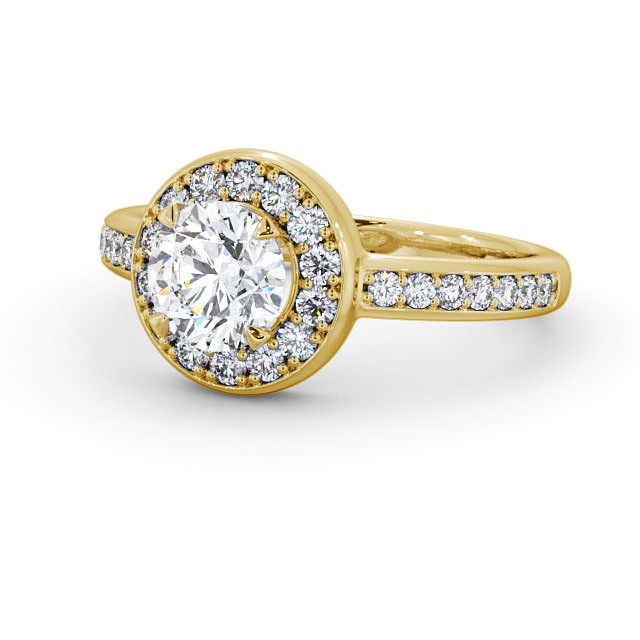 Halo Round Diamond Engagement Ring 18K Yellow Gold - Melford ENRD48_YG_FLAT