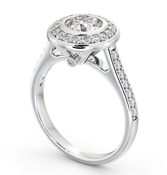 Halo Round Diamond High Set Bezel Engagement Ring 18K White Gold ENRD49_WG_THUMB1