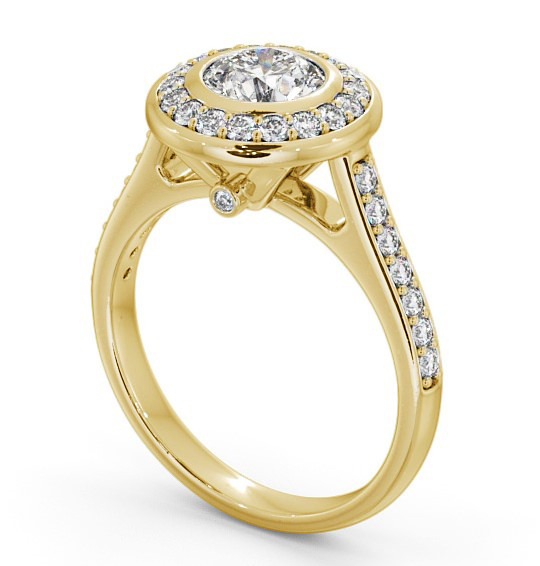 Halo Round Diamond High Set Bezel Engagement Ring 18K Yellow Gold ENRD49_YG_THUMB1