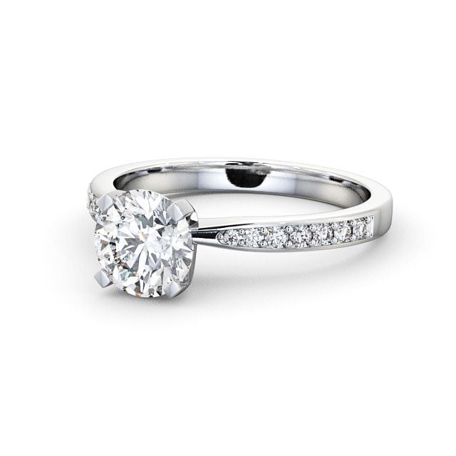 Round Diamond Engagement Ring 18K White Gold Solitaire With Side Stones - Ellen ENRD4S_WG_FLAT