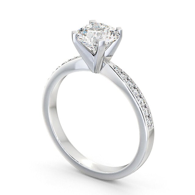 Round Diamond Engagement Ring 9K White Gold Solitaire With Side Stones - Ellen