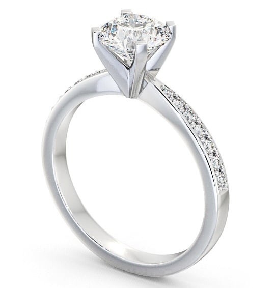  Round Diamond Engagement Ring 18K White Gold Solitaire With Side Stones - Ellen ENRD4S_WG_THUMB1 