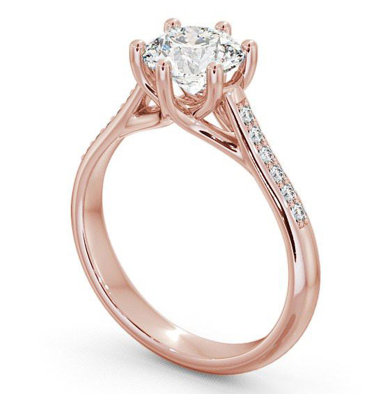Round Diamond Trellis Style 6 Prong Engagement Ring 18K Rose Gold Solitaire with Channel Set Side Stones ENRD53S_RG_THUMB1