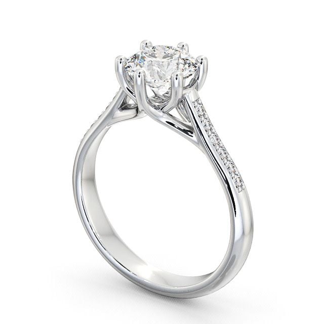 Round Diamond Engagement Ring 18K White Gold Solitaire With Side Stones - Ainsdale ENRD53S_WG_SIDE