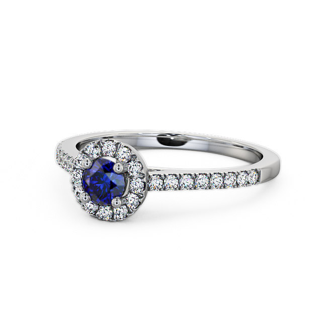 Halo Blue Sapphire and Diamond 0.58ct Ring 9K White Gold - Belvoir ENRD54GEM_WG_BS_FLAT