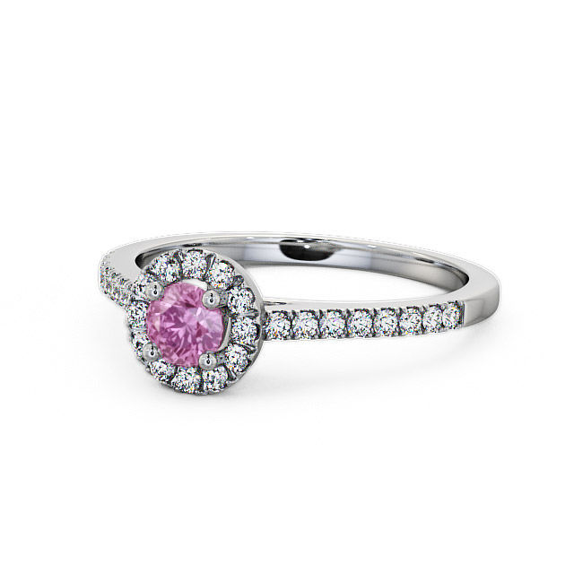 Halo Pink Sapphire and Diamond 0.58ct Ring 18K White Gold - Belvoir ENRD54GEM_WG_PS_FLAT