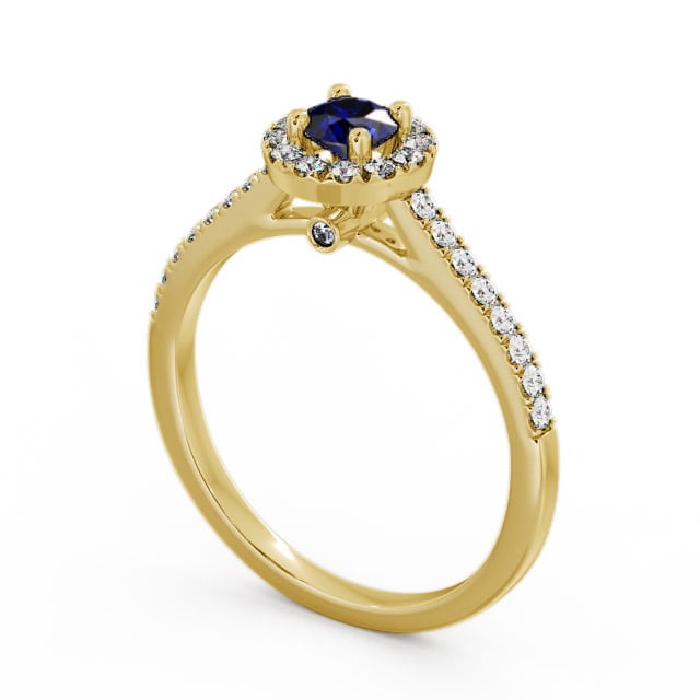 Halo Blue Sapphire and Diamond 0.58ct Ring 9K Yellow Gold - Belvoir ENRD54GEM_YG_BS_SIDE