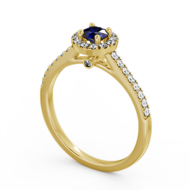 Halo Blue Sapphire and Diamond 0.58ct Ring 18K Yellow Gold - Belvoir ENRD54GEM_YG_BS_SIDE