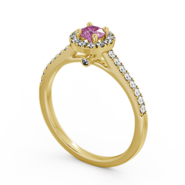 Halo Pink Sapphire and Diamond 0.58ct Ring 18K Yellow Gold - Belvoir ENRD54GEM_YG_PS_SIDE