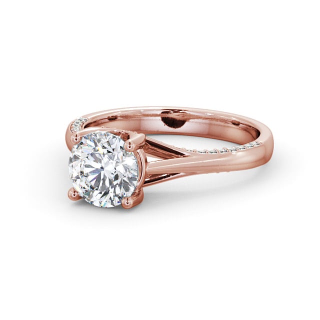 Round Diamond Engagement Ring 18K Rose Gold Solitaire With Side Stones - Hasbury ENRD56_RG_FLAT