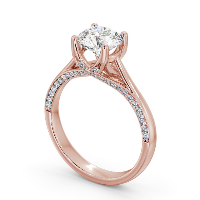 Round Diamond Engagement Ring 18K Rose Gold Solitaire With Side Stones - Hasbury