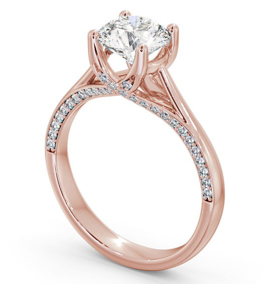 Round Diamond 4 Prong Engagement Ring 18K Rose Gold Solitaire with Channel Set Side Stones ENRD56_RG_THUMB1