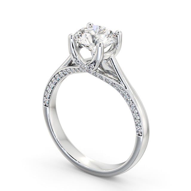Round Diamond Engagement Ring 9K White Gold Solitaire With Side Stones - Hasbury ENRD56_WG_SIDE
