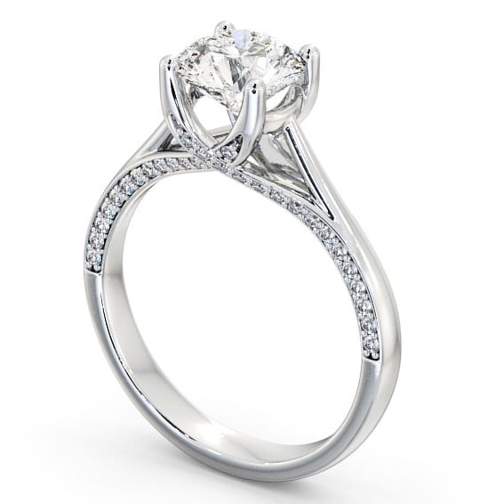 Round Diamond Engagement Ring Platinum Solitaire With Side Stones - Hasbury ENRD56_WG_THUMB1