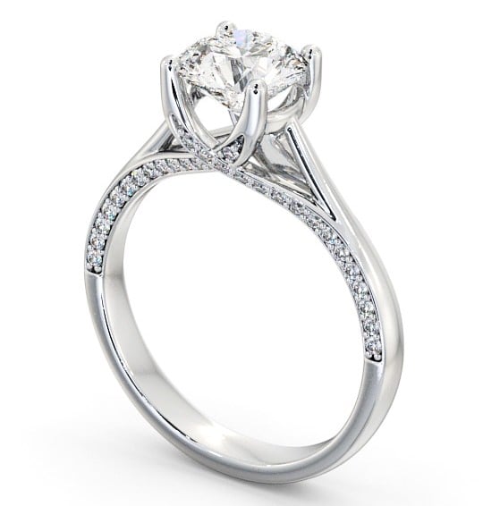 Round Diamond 4 Prong Engagement Ring Platinum Solitaire with Channel Set Side Stones ENRD56_WG_THUMB1