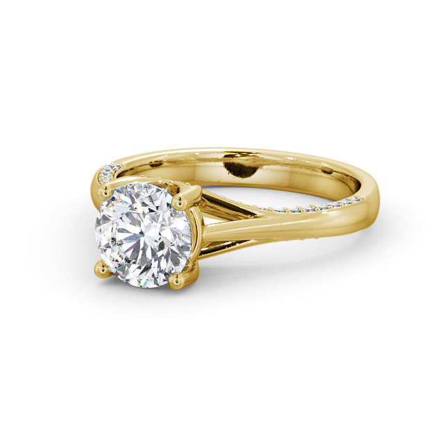 Round Diamond Engagement Ring 18K Yellow Gold Solitaire With Side Stones - Hasbury ENRD56_YG_FLAT