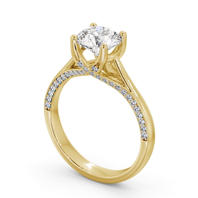 Round Diamond Engagement Ring 18K Yellow Gold Solitaire With Side Stones - Hasbury