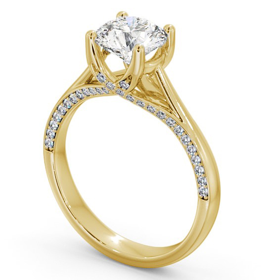 Round Diamond 4 Prong Engagement Ring 9K Yellow Gold Solitaire with Channel Set Side Stones ENRD56_YG_THUMB1