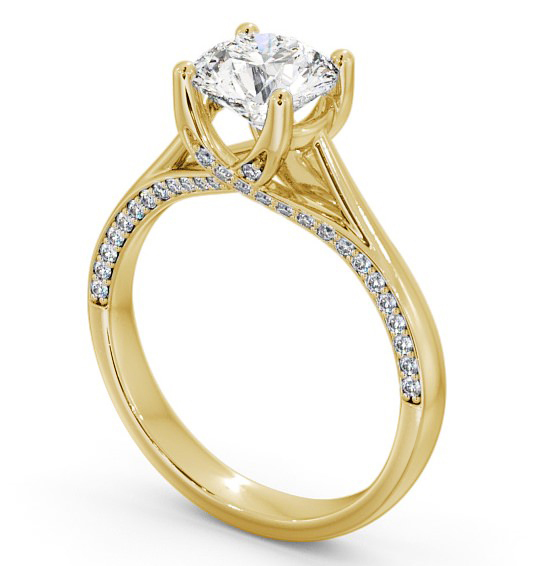 Round Diamond 4 Prong Engagement Ring 18K Yellow Gold Solitaire with Channel Set Side Stones ENRD56_YG_THUMB1 