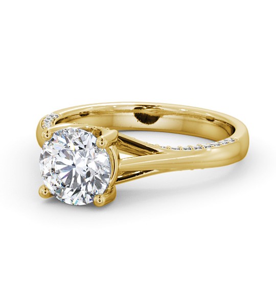 Round Diamond 4 Prong Engagement Ring 18K Yellow Gold Solitaire with Channel Set Side Stones ENRD56_YG_THUMB2 