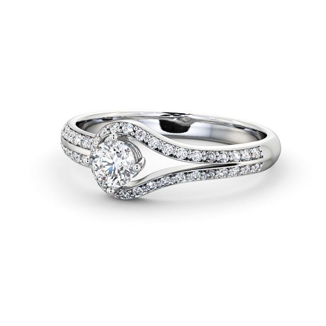 Halo Round Diamond Engagement Ring 18K White Gold - Cameley ENRD58_WG_FLAT