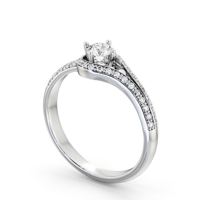 Halo Round Diamond Engagement Ring 18K White Gold - Cameley ENRD58_WG_SIDE
