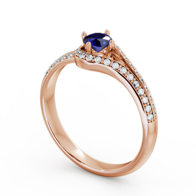 Open Halo Blue Sapphire and Diamond 0.57ct Ring 18K Rose Gold - Cameley ENRD58GEM_RG_BS_SIDE