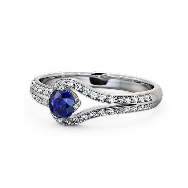 Open Halo Blue Sapphire and Diamond 0.57ct Ring 9K White Gold - Cameley ENRD58GEM_WG_BS_FLAT