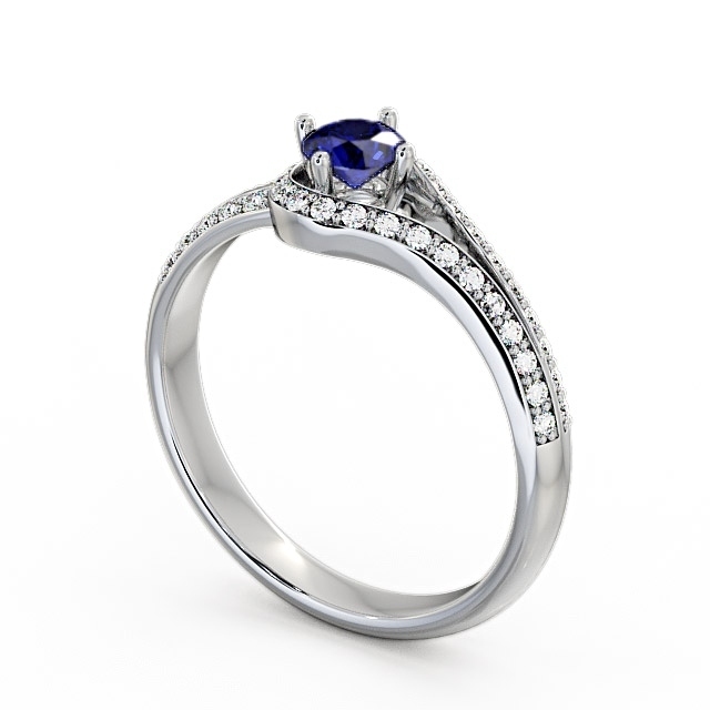 Open Halo Blue Sapphire and Diamond 0.57ct Ring 18K White Gold - Cameley ENRD58GEM_WG_BS_SIDE