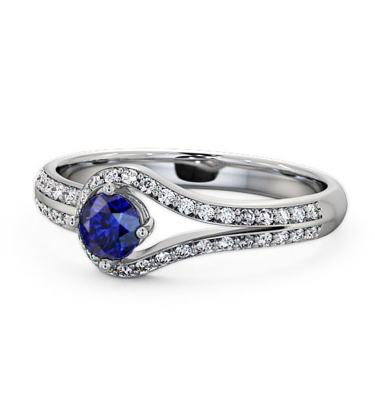  Open Halo Blue Sapphire and Diamond 0.57ct Ring 18K White Gold - Cameley ENRD58GEM_WG_BS_THUMB2 