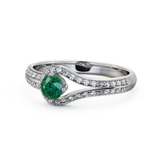 Open Halo Emerald and Diamond 0.50ct Ring 18K White Gold - Cameley ENRD58GEM_WG_EM_FLAT