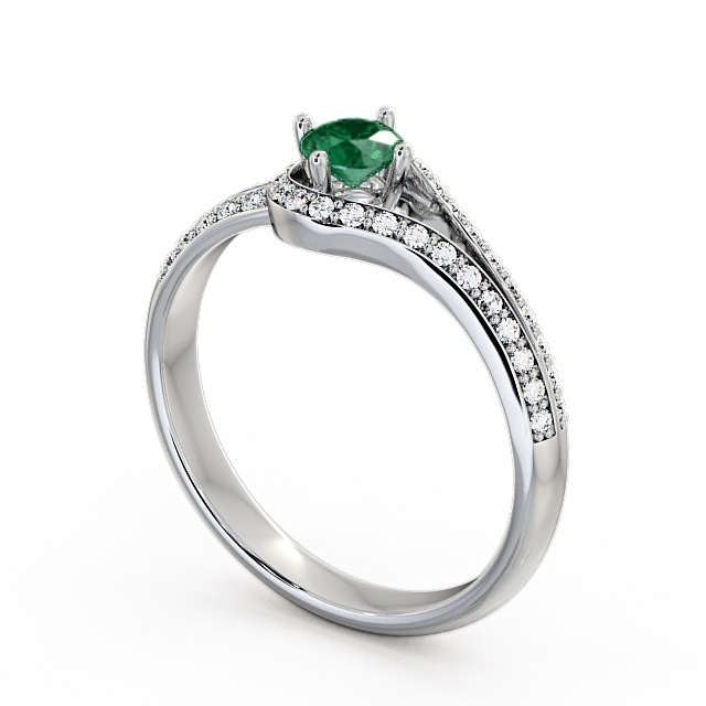 Open Halo Emerald and Diamond 0.50ct Ring Palladium - Cameley ENRD58GEM_WG_EM_SIDE