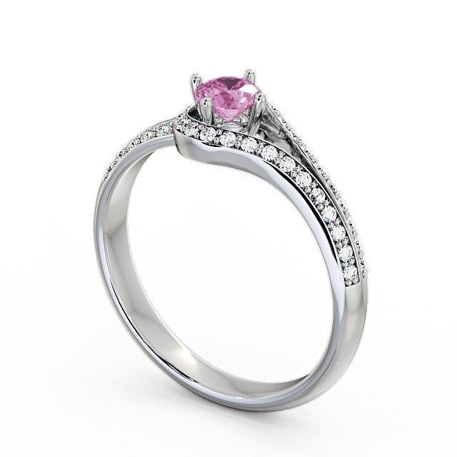 Open Halo Pink Sapphire and Diamond 0.57ct Ring Platinum - Cameley ENRD58GEM_WG_PS_SIDE