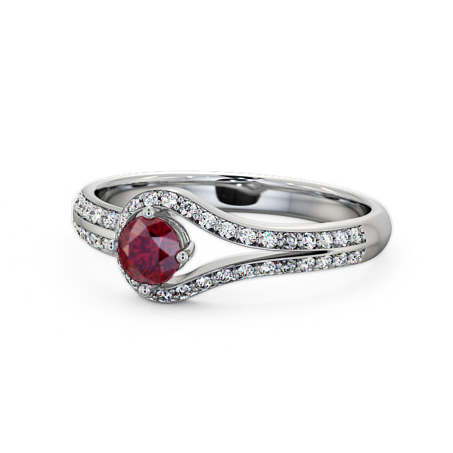 Open Halo Ruby and Diamond 0.57ct Ring 18K White Gold - Cameley ENRD58GEM_WG_RU_FLAT