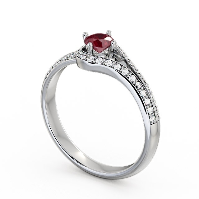Open Halo Ruby and Diamond 0.57ct Ring 9K White Gold - Cameley ENRD58GEM_WG_RU_SIDE