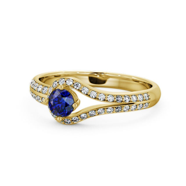 Open Halo Blue Sapphire and Diamond 0.57ct Ring 18K Yellow Gold - Cameley ENRD58GEM_YG_BS_FLAT
