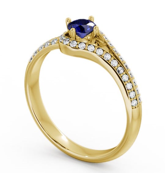 Open Halo Blue Sapphire and Diamond 0.57ct Ring 9K Yellow Gold - Cameley ENRD58GEM_YG_BS_THUMB1
