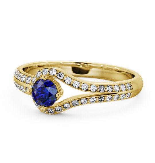  Open Halo Blue Sapphire and Diamond 0.57ct Ring 18K Yellow Gold - Cameley ENRD58GEM_YG_BS_THUMB2 