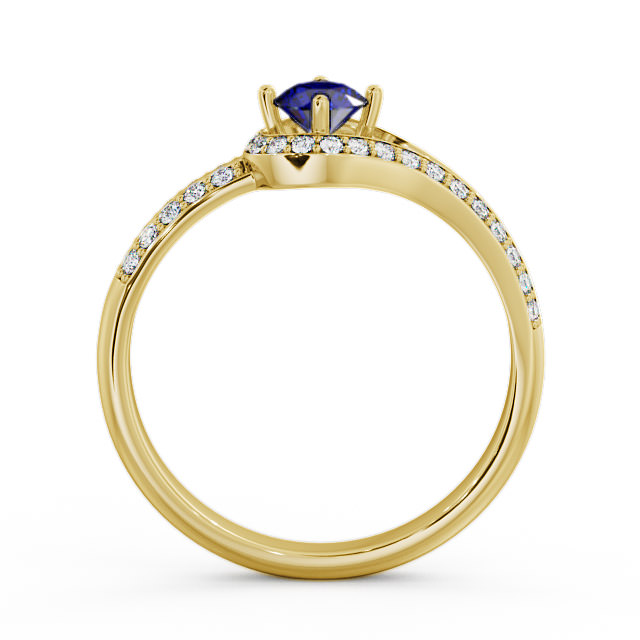 Open Halo Blue Sapphire and Diamond 0.57ct Ring 18K Yellow Gold - Cameley ENRD58GEM_YG_BS_UP