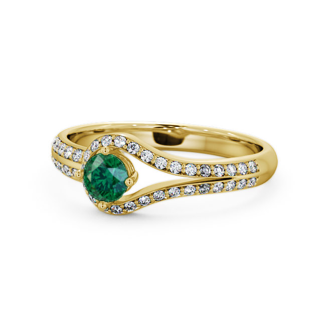 Open Halo Emerald and Diamond 0.50ct Ring 18K Yellow Gold - Cameley ENRD58GEM_YG_EM_FLAT