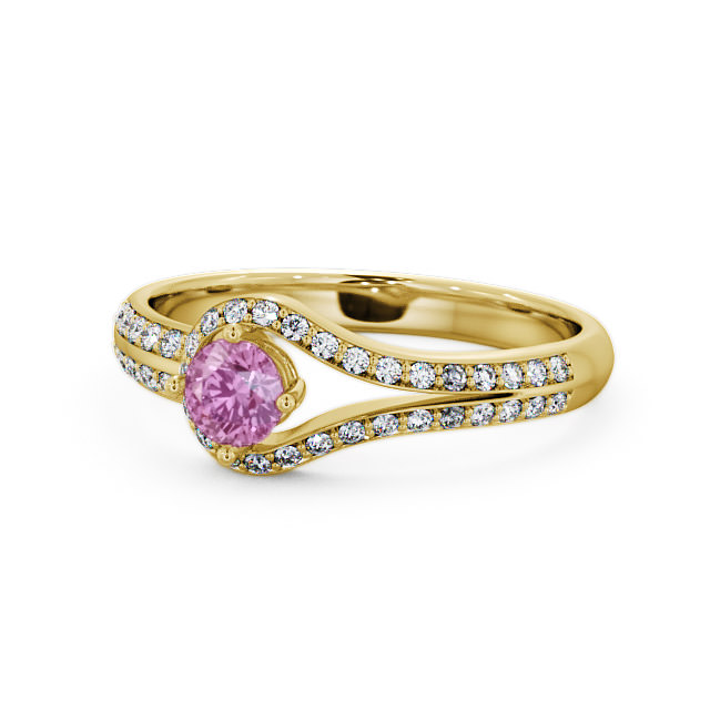 Open Halo Pink Sapphire and Diamond 0.57ct Ring 9K Yellow Gold - Cameley ENRD58GEM_YG_PS_FLAT