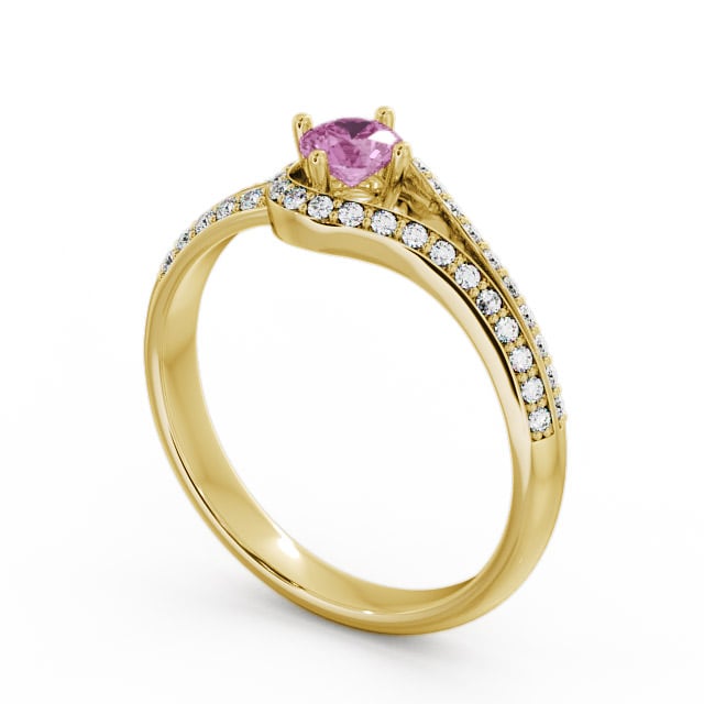 Open Halo Pink Sapphire and Diamond 0.57ct Ring 9K Yellow Gold - Cameley ENRD58GEM_YG_PS_SIDE