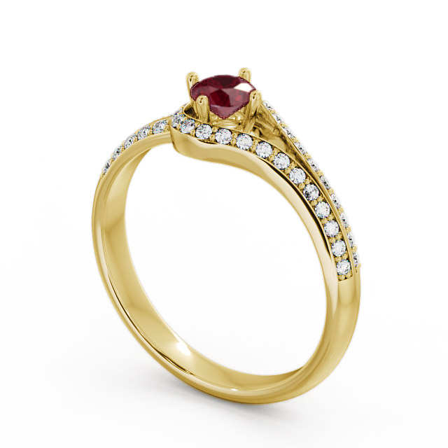 Open Halo Ruby and Diamond 0.57ct Ring 9K Yellow Gold - Cameley ENRD58GEM_YG_RU_SIDE
