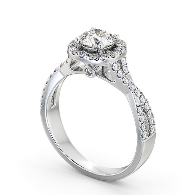 Halo Round Diamond Engagement Ring 18K White Gold - Balavil