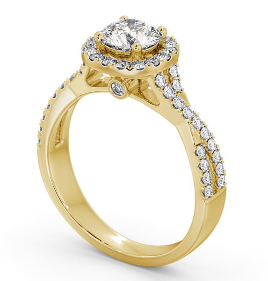 Halo Round Diamond Cross Over Band Engagement Ring 18K Yellow Gold ENRD59_YG_THUMB1 