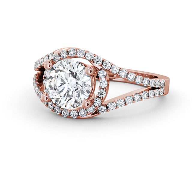 Halo Round Diamond Engagement Ring 9K Rose Gold - Levam ENRD60_RG_FLAT