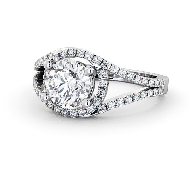 Halo Round Diamond Engagement Ring 18K White Gold - Levam ENRD60_WG_FLAT